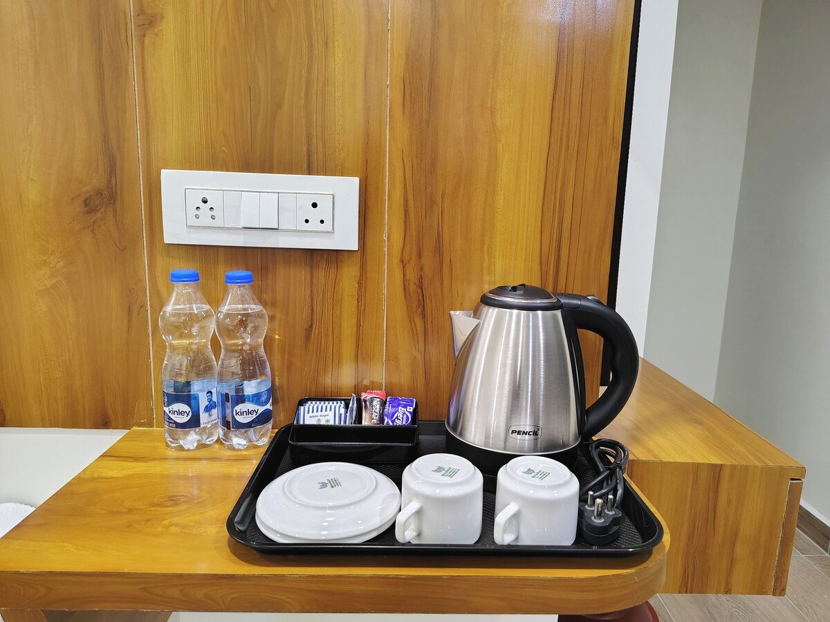 Complimentary water and tea setup